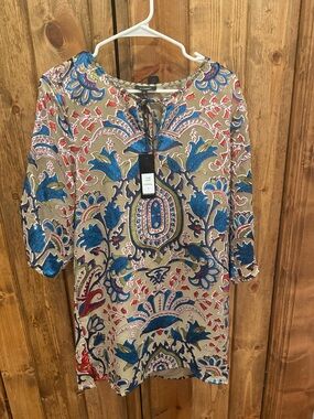 Tolani NWT Ethereal Boho Print Tunic Size S Tie‎ Neck